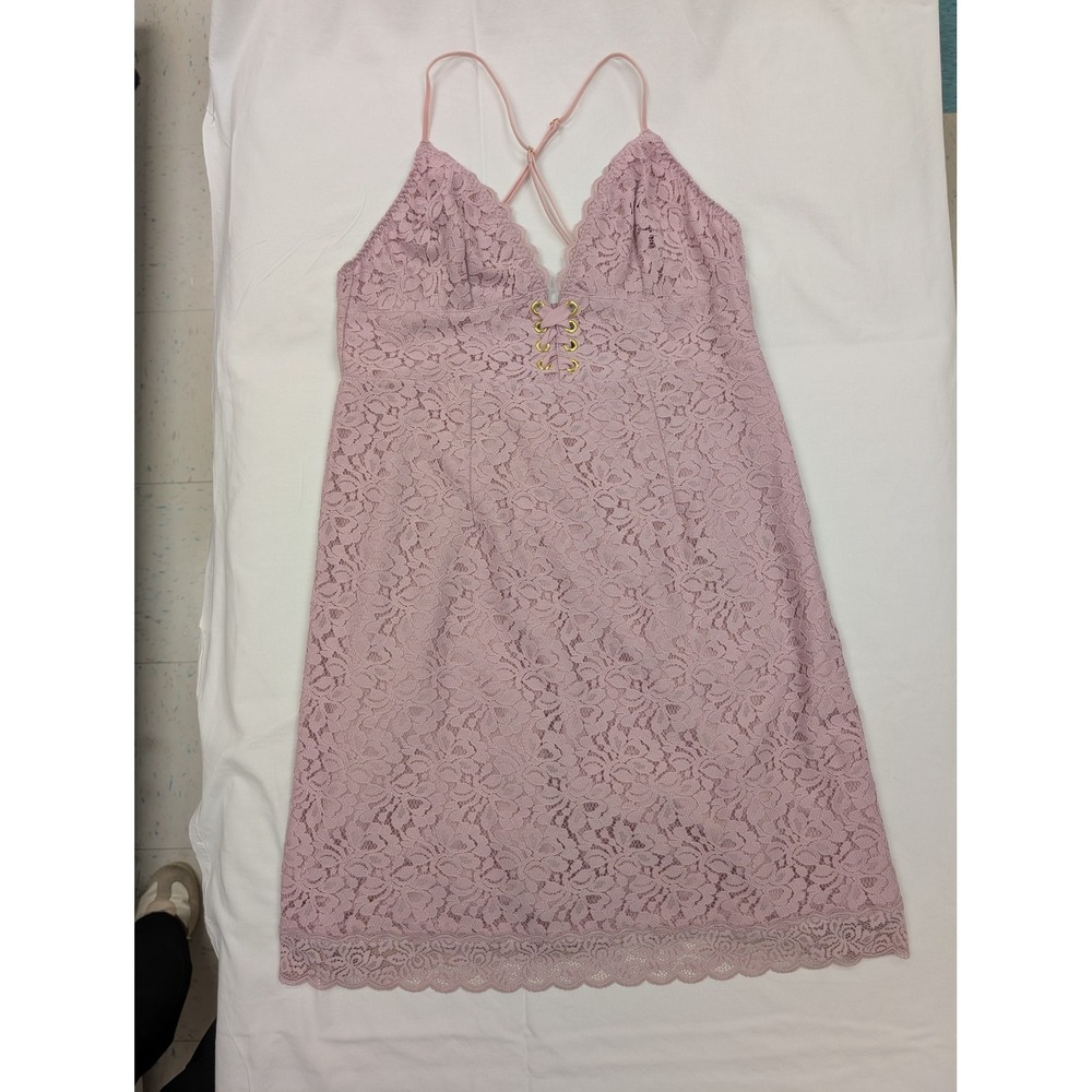 Victoria's Secret Pink Lace Lace-Up Slip Dress Nightgown L NWT